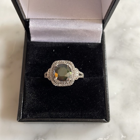 10k white gold black diamond double halo ring size 7 - Picture 2 of 5